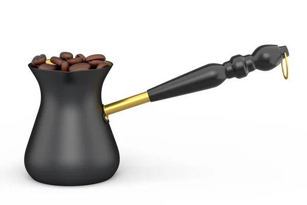 Török Kávé Főtt Homokban Vagy Készítő Cezve Kávébabbal Fehér Háttéren — Stock Fotó