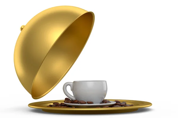 Metal Tray Cloche Ready Serve Ceramic Coffee Cup Coffee Beans — Stockfoto