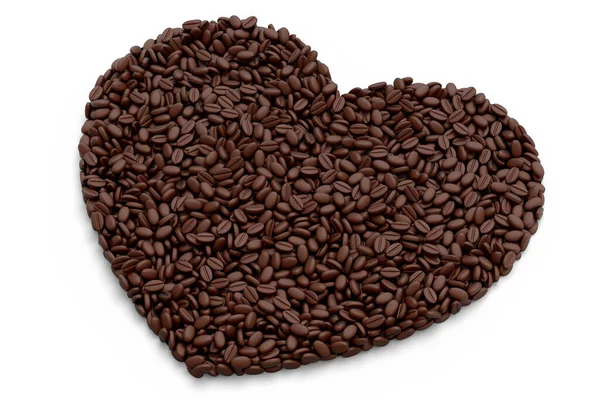Roasted Coffee Beans Spread Out Background Heart Shape Render Concept – stockfoto