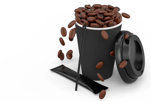 Paper Coffee Cup Cover Sugar Coffee Bean Stick Cappuccino Americano — Stock Photo, Image