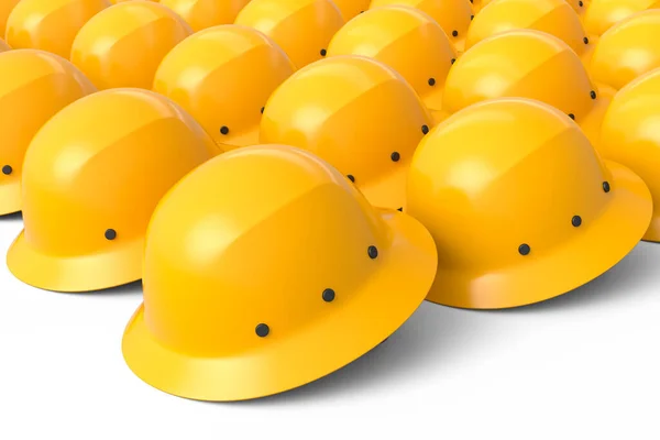 Set Safety Helmets Hard Caps Carpentry Work Row White Background — Stock Photo, Image