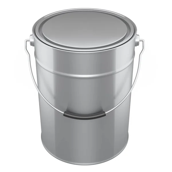 Closed Metal Can Buckets Paint Handle White Background Render Renovation — стоковое фото