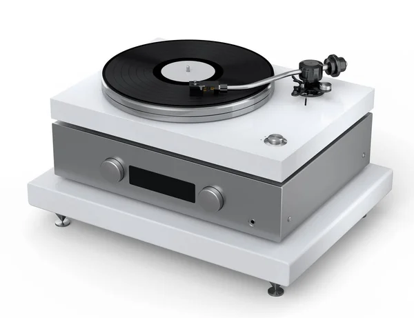 Vinyl Record Player Turntable Retro Vinyl Disk White Background Render — Foto de Stock