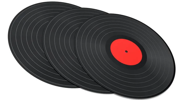 Набор Черной Виниловой Пластинки Лейблом Изолированным Белом Фоне Рендеринг Музыкального — стоковое фото
