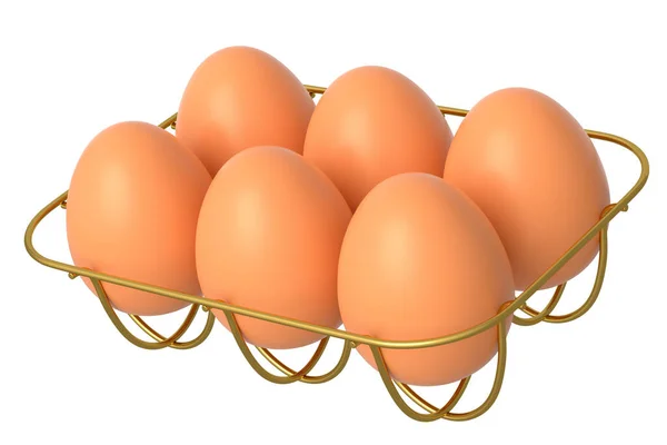 Ακατέργαστα Βιολογικά Καφέ Αυγά Μεταλλικό Δίσκο Χάρτινο Χαρτόνι Λευκό Φόντο — Φωτογραφία Αρχείου