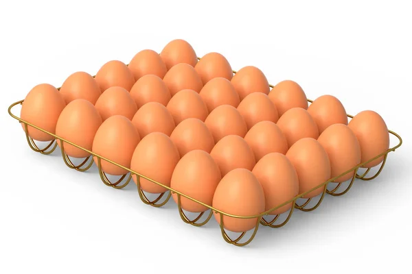 Ακατέργαστα Βιολογικά Καφέ Αυγά Μεταλλικό Δίσκο Χάρτινο Χαρτόνι Λευκό Φόντο — Φωτογραφία Αρχείου