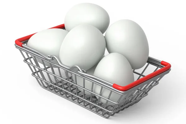 Farm Raw Organic White Sugar Coated Eggs Metal Wire Basket — Stock Photo, Image
