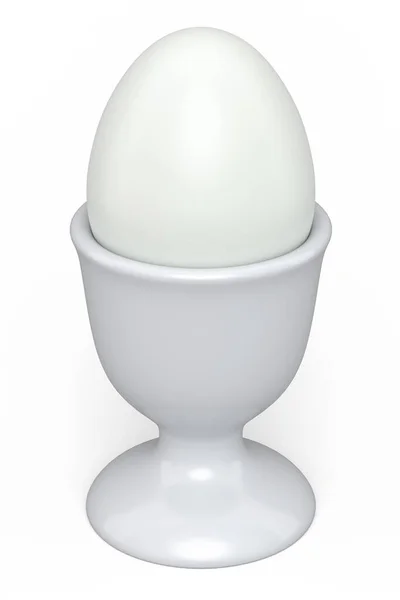Çiftlik Beyaz Arka Planda Izole Edilmiş Seramik Yumurta Kabında Kaynamış — Stok fotoğraf