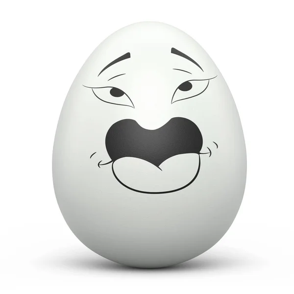 Фермерское Белое Крашеное Яйцо Выразительностью Забавным Лицом Изолированным Белом Фоне — стоковое фото