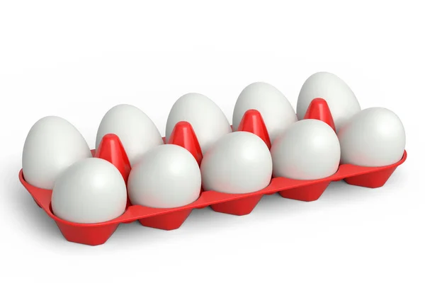 Granja Huevos Blancos Orgánicos Crudos Bandeja Plástico Cartón Papel Sobre — Foto de Stock