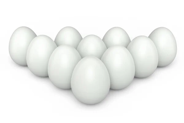 Ομάδα Αγρόκτημα Ακατέργαστα Βιολογικά Λευκά Αυγά Κοτόπουλου Στέκεται Στη Σειρά — Φωτογραφία Αρχείου