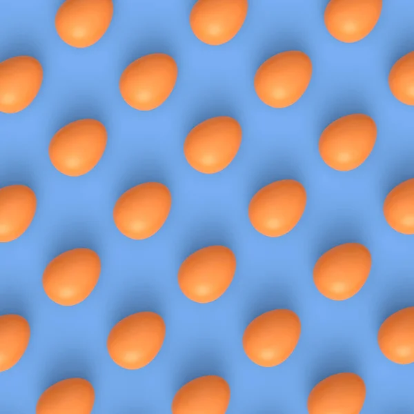 集体农庄生鲜有机褐色鸡蛋排成一排或模式蓝色背景 无缝波尔卡点模式的3D渲染与流行的抽象背景 — 图库照片
