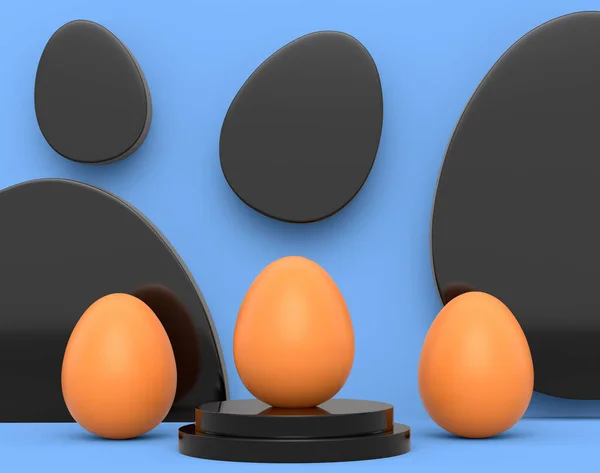 Çiftlik Kahverengi Tavuk Yumurtaları Mavi Arka Planda Sırada Bekliyor Tebrik — Stok fotoğraf