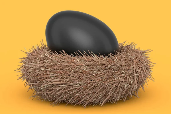 Huevo Negro Granja Nido Aves Aislado Sobre Fondo Amarillo Renderizado —  Fotos de Stock