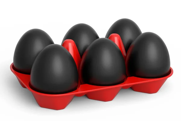 Πολυτελή Μαύρα Αυγά Στέκεται Πλαστικό Δίσκο Χάρτινο Χαρτόνι Που Απομονώνονται — Φωτογραφία Αρχείου