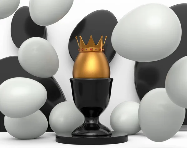 Kraliyet Kral Tacında Eşsiz Altın Yumurta Seramik Yumurta Beyaz Arka — Stok fotoğraf