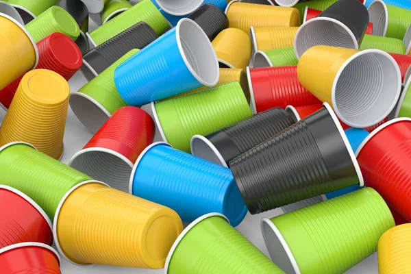 Heap Plastic Disposable Party Cup Isolated White Background Render Take — Foto Stock