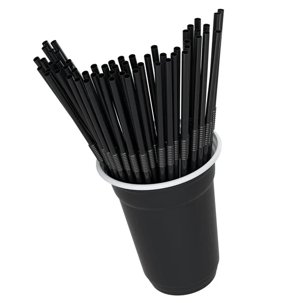 Plastic Disposable Party Cup Coffee Fresh Heap Straw White Background — 스톡 사진
