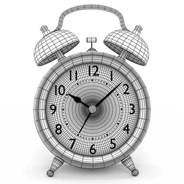 Relógio Alarme Vintage Fundo Branco Renderizar Conceito Camadas Linhas Visíveis — Fotografia de Stock