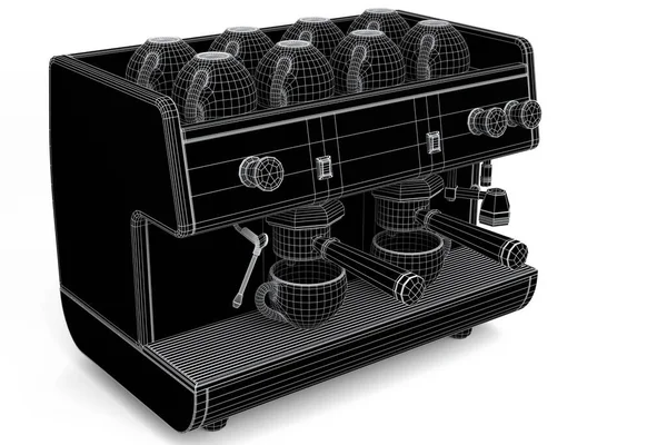 Professionell Espresso Kaffebryggare Med Horn För Två Koppar Isolerad Vit — Stockfoto