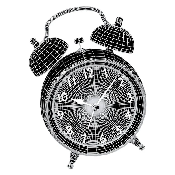 Relógio Alarme Vintage Fundo Branco Renderizar Conceito Camadas Linhas Visíveis — Fotografia de Stock