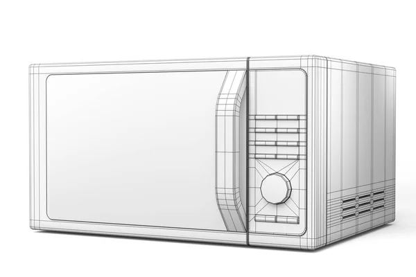 白い背景に隔離されたキッチンで食品を加熱するための電子レンジ 可視線と非表示線のレイヤーの3Dレンダリングコンセプトが分離され ワイヤフレームスタイル — ストック写真