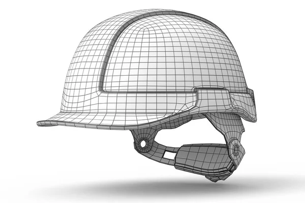 Safety helmet or hard cap isolated on white background. 3d render concept of layers of visible and invisible lines are separated, wireframe style