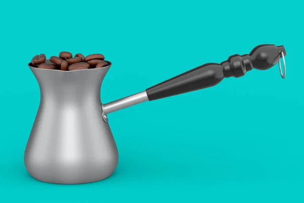 Török Kávé Főtt Homokban Vagy Készítő Cezve Kávébabbal Zöld Háttérrel — Stock Fotó