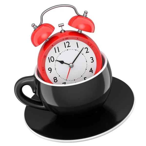 Vintage Alarm Clock Ceramic Coffee Cup White Background Render Concept — Stockfoto