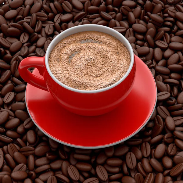 卡布奇诺咖啡 美洲咖啡 浓缩咖啡 摩卡咖啡 拿铁咖啡 可可豆的陶瓷咖啡杯 循环包装和甜甜圈中概念外卖食品和饮料的3D渲染 — 图库照片