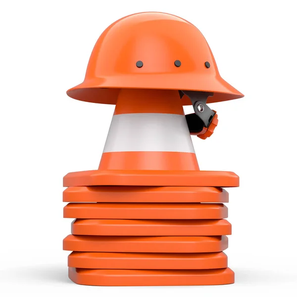 Pilha Capacetes Segurança Chapéus Duros Cones Tráfego Para Trabalhos Construção — Fotografia de Stock