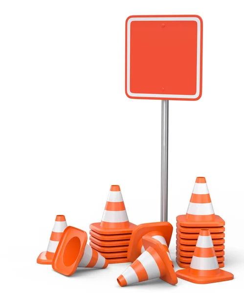 Set Von Schutzhelmen Oder Harten Hüten Und Verkehrskegeln Verkehrszeichen Für — Stockfoto
