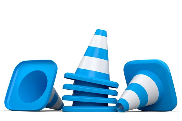 stock image Set of traffic cones for under construction road work on white background. 3d render concept of maintenance or attention warning cone