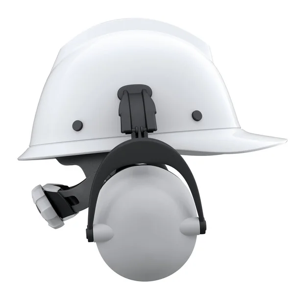 Beyaz Güvenlik Kaskı Kasketi Kulaklıkları Beyaz Arka Planda Izole Edilmiş — Stok fotoğraf