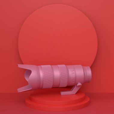 Monokrom arka planında DSLR kamerası ve lensi olmayan soyut sahne ya da podyum. Ürün sunumu için sahne hazırlama 3d Kişisel aksesuar ürünü sahnede, kaidede veya platformda