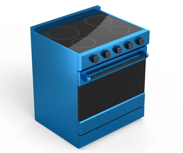 厨房电炉或燃气炊具 带有燃烧的丙烷气体火焰 在白色背景上隔离 在厨房用平底锅和水壶配制食物和沸水的3D渲染炉 — 图库照片