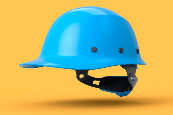 黄色の背景に隔離された青の安全ヘルメットやハードキャップ 3次元レンダリングとヘッドギアとハンディマンツールのイラスト — ストック写真