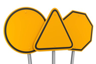 Beyaz arka planda izole edilmiş direkteki yol işaretleri. Sokak trafik işaretinin 3d modelleme şablonu