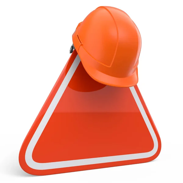 Шлем Безопасности Каска Дорожном Знаке Выделены Белом Фоне Рендеринг Головных — стоковое фото