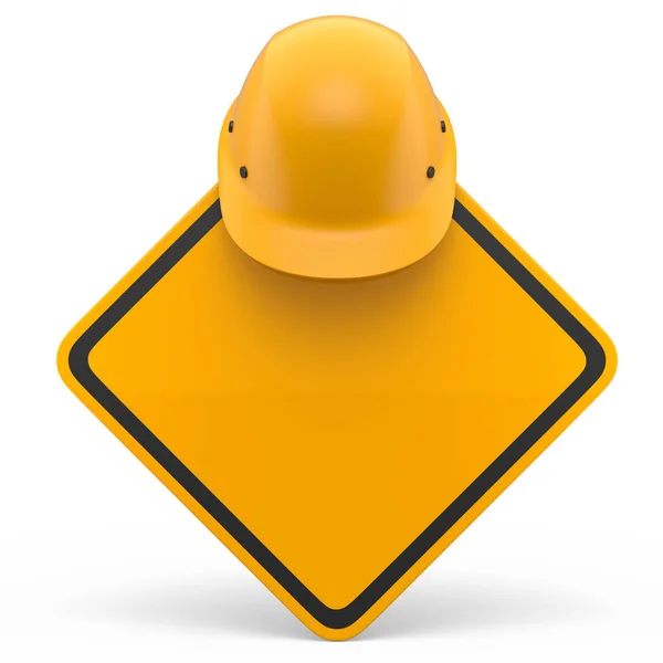Шлем Безопасности Каска Дорожном Знаке Выделены Белом Фоне Рендеринг Головных Стоковая Картинка