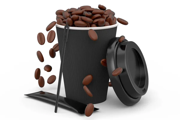 Paper Coffee Cup Cover Sugar Coffee Bean Stick Cappuccino Americano — Stockfoto