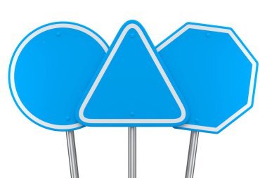 Beyaz arka planda izole edilmiş direkteki yol işaretleri. Sokak trafik işaretinin 3d modelleme şablonu