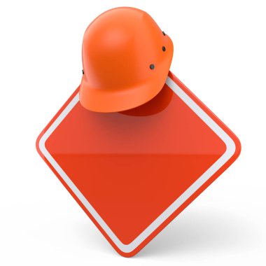 Güvenlik kaskı ya da trafik levhasındaki başlık beyaz arka planda izole edilmiş. Endüstriyel işçiler ve tamirciler için 3D başlık yapım araçları