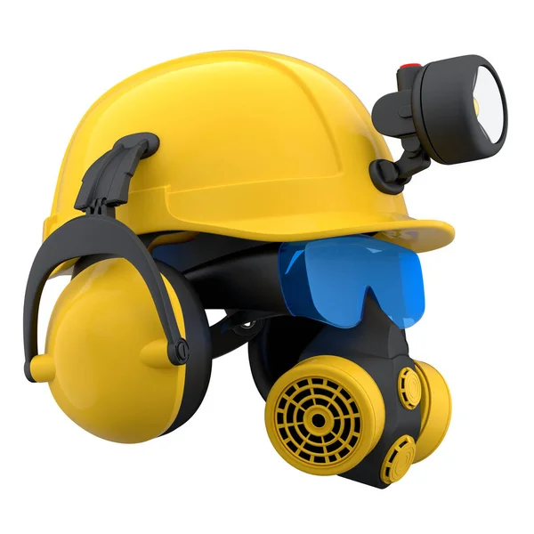 Set Construction Wear Tools Repair Installation Helmet Earphones Respirator White — Stock Photo, Image