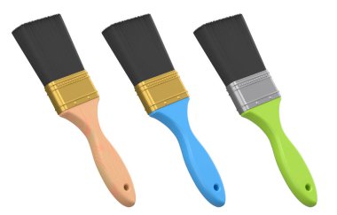 Tamir işleri ve beyaz arka planda izole edilmiş inşaat için boya fırçaları. 3 boyutlu yenileme konsepti ve iç tasarım