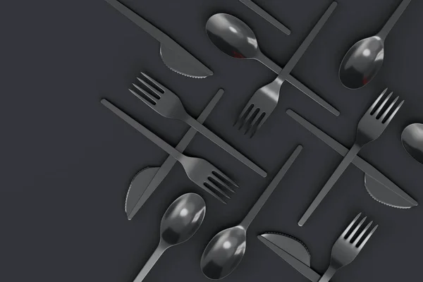 Set of disposable utensils like spoon, fork and knife on monochrome background. 3d render concept of save the earth and zero waste