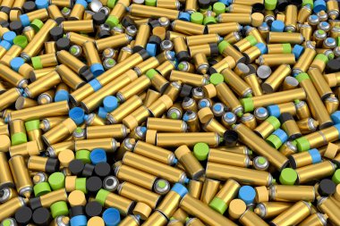 Sarı arka planda bir yığın sprey boya kutusu. 3 boyutlu sprey boya şişesi ve beyaz arka planda izole edilmiş sprey boya kutusu. 3D render sprey boya şişesi ve şeker kutusu.