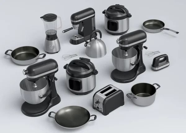 Electric Kitchen Appliances Utensils Making Breakfast White Background Render Kitchenware Stock Photo