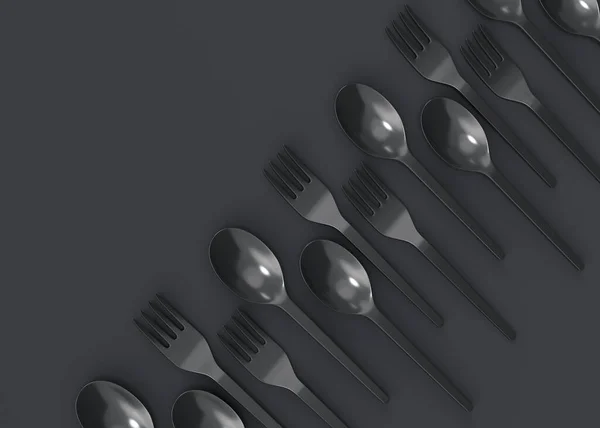 Комплект Одноразовой Посуды Ложка Вилка Нож Монохромном Фоне Рендеринг Концепции — стоковое фото