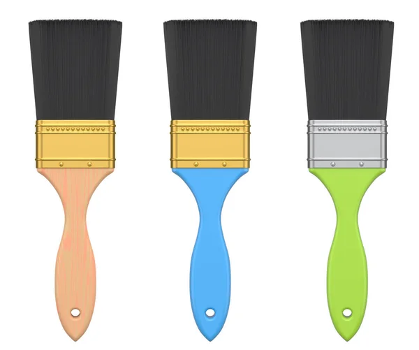 Set Paint Bristle Brushes Repair Work Construction Isolated White Background — Stock Photo, Image